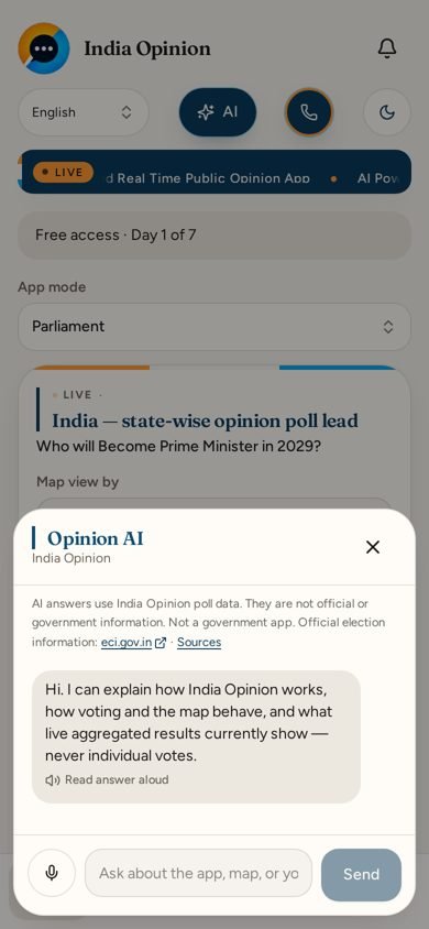 Opinion AI assistant chat sheet